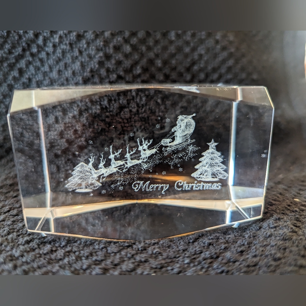 3D Santa sleigh Christmas etched laser crystal